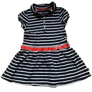 Nautica: Navy Blue White Striped Coral Ribbon Belt Jersey Tennis Skirt Size 4T